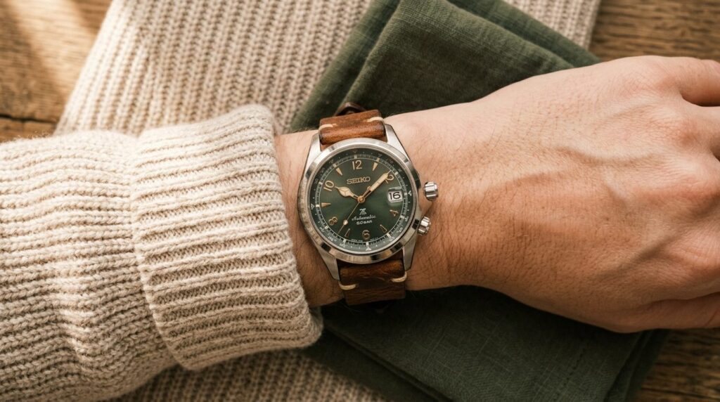 Close-up flat lay photography of a versatile everyday watch