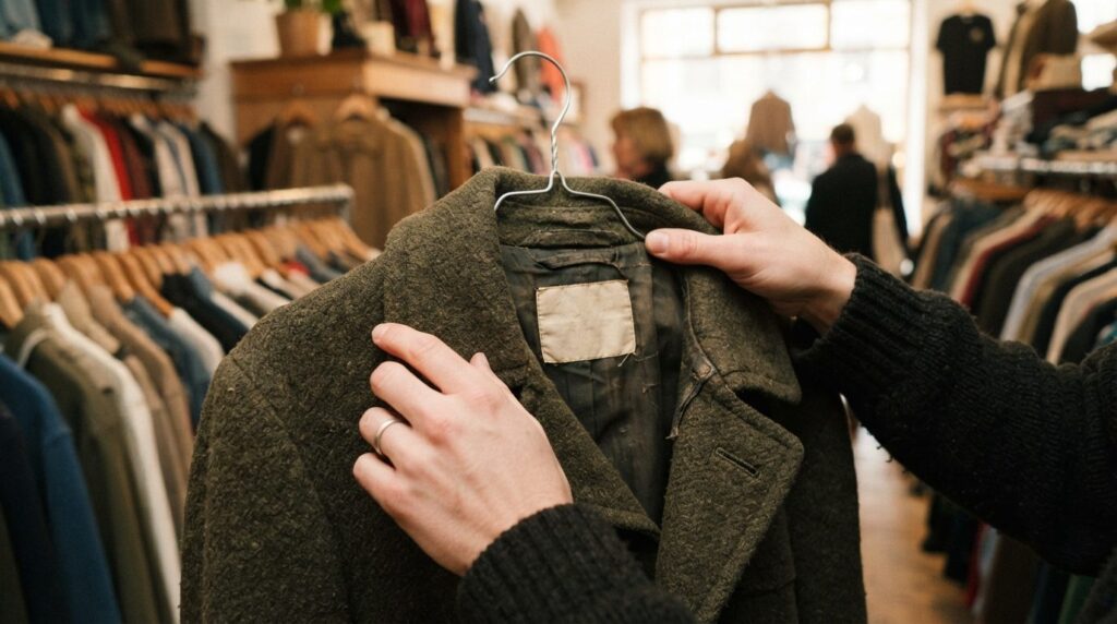 Close-up detail shot of hands examining quality vintage wint